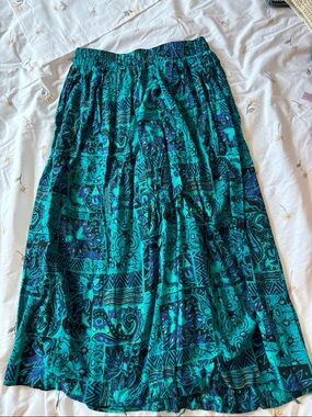 Women's Teal & Navy Patterned Elastic Waist Skirt
